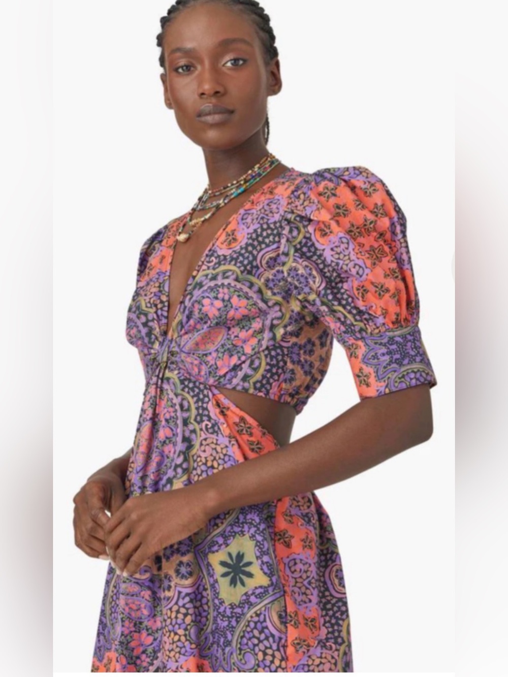 XiRENA Coral and Purple Paisley Tie-Front Maxi Dress - Picture 2 of 11